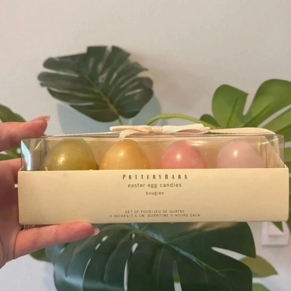 Pottery Barn Multi Color Easter Egg Candles Set of 4 -New in Box 1.8” NWT 8 hr